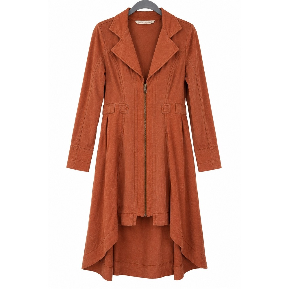 Soft Surroundings XS Rust Tencel Lyocell Duster Jacket Boho High Low Zip